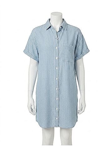 Bella Dahl Roll Sleeve Pocket Shirt Dress in Coastal Stripe (view 1)