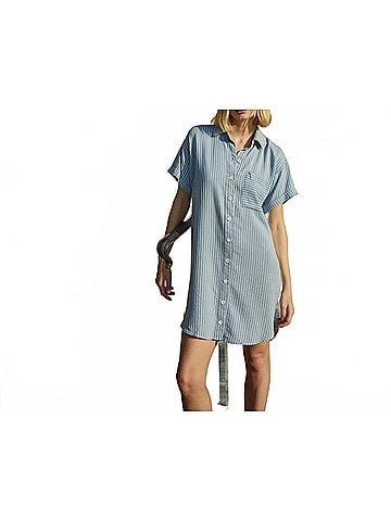 Bella Dahl Roll Sleeve Pocket Shirt Dress in Coastal Stripe (view 2)