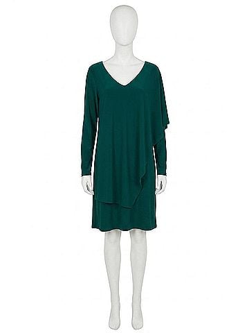 Joseph Ribkoff Draped Overlay V-Neck Shift Dress in Absolute Green (view 1)
