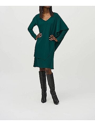 Joseph Ribkoff Draped Overlay V-Neck Shift Dress in Absolute Green (view 2)