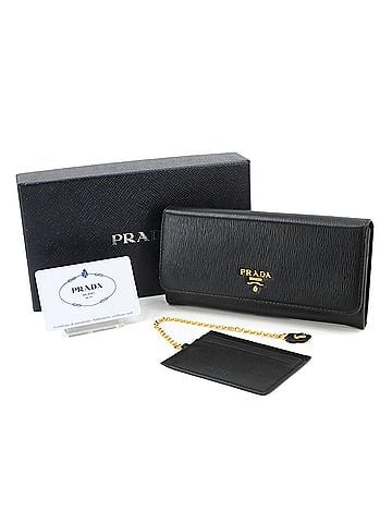 Prada Prada PRADA Bi-fold Long Wallet, Leather, Black, 1MH132, with Gold Hardware and Pass Case (view 2)