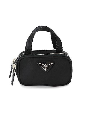 Prada Prada Mini Handbag, Pouch, Nylon, Saffiano Leather, Black, 1N1346, Silver Hardware, Hand Shoulder Bag (view 1)