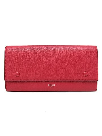 Céline Celine Bicolor Large Flap Multifunction 101673 Women's Calfskin Long Wallet (bi-fold) Gray,Pink Red (view 1)
