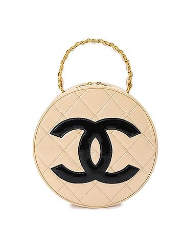 Chanel Chanel Matelasse Round Vanity Handbag, Patent Leather, Beige, Gold Hardware (view 1)
