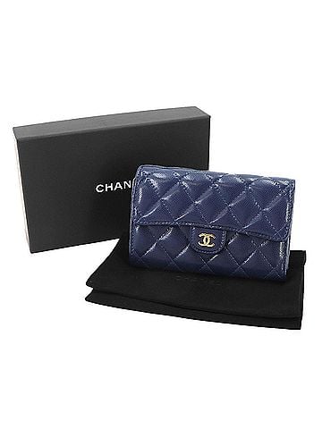 Chanel Chanel Matelasse Medium Flap Wallet, Tri-fold Caviar Leather, Navy, AP0232, Gold Hardware (view 2)