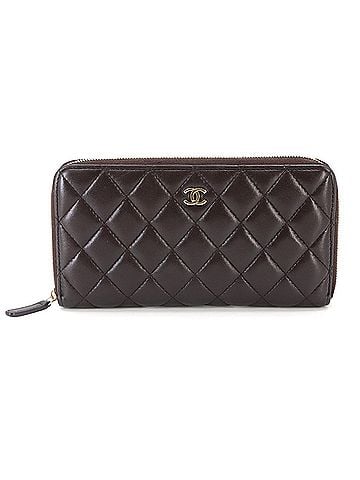 Chanel Chanel Matelasse Classic Long Zip Wallet, Round Lambskin, Brown (view 1)