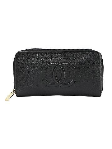 Chanel Chanel Coco Mark Round Long Wallet, Caviar Leather, Black, A50071, Silver Hardware (view 1)