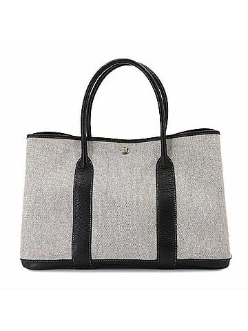 Hermès Hermes Garden 36 PM Tote Handbag, Toile H Leather, Black/Gray, ?H Stamp Party (view 1)