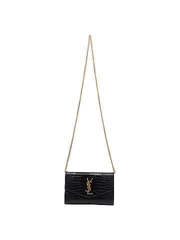 Saint Laurent Saint Laurent Uptown Croc-Embossed Chain on Wallet in Black Leather (view 1)