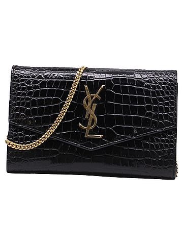 Saint Laurent Saint Laurent Uptown Croc-Embossed Chain on Wallet in Black Leather (view 2)