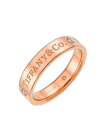 Tiffany & Co. Tiffany &amp; Co. Flat Band Ring with 3 Diamonds, 18K Pink Gold (750) (view 1)