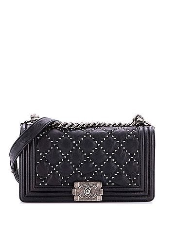 Chanel Boy Flap Bag Studded Quilted Distressed Calfskin Old Medium (view 1)
