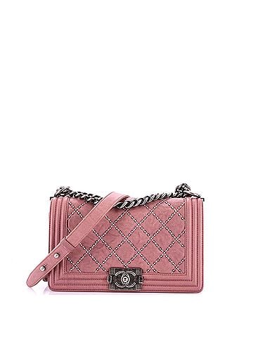 Chanel Boy Flap Bag Studded Quilted Distressed Calfskin Old Medium (view 1)