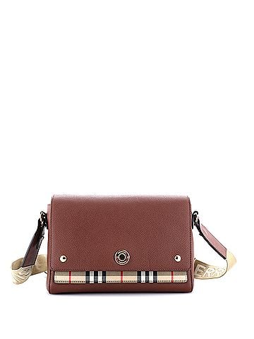 Burberry Note Crossbody Bag Leather with Vintage Check Canvas Medium (view 1)