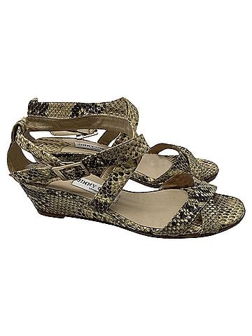 Jimmy Choo Jimmy Choo Cross-Strap Wedge Sandals in Beige Snakeskin Leather (view 1)