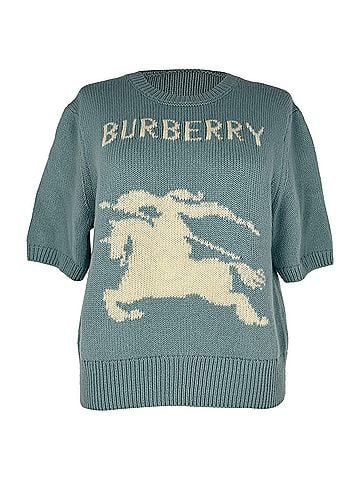 Burberry Burberry Equestrian Knight Design Top in Light Blue Wool (view 1)