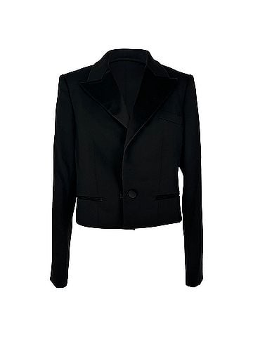 Oscar De La Renta Oscar De La Renta Single-Breasted Cropped Blazer in Black Wool (view 1)