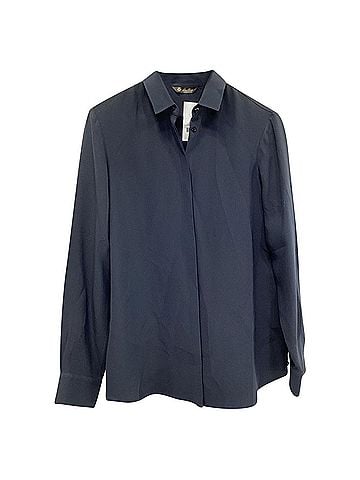 Loro Piana Loro Piana Concealed-Button Blouse in Navy Blue Silk (view 1)