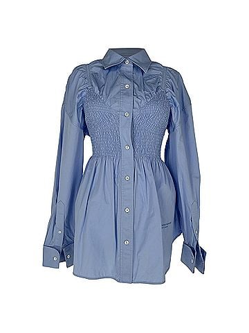 Alexander Wang Alexander Wang Smocked Bodice Shirt in Light Blue Cotton (view 1)