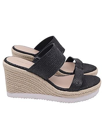 Stuart Weitzman Stuart Weitzman Espadrille Platform Sandals in Black Raffia (view 1)