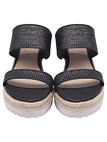 Stuart Weitzman Stuart Weitzman Espadrille Platform Sandals in Black Raffia (view 2)