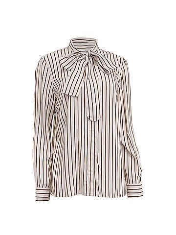 AKRIS Akris Striped Tie-Neck Blouse in White Viscose (view 1)