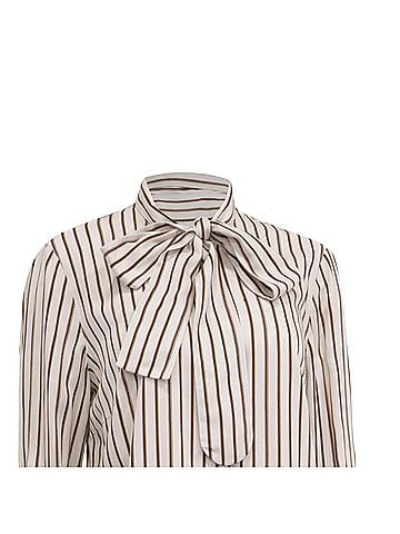 AKRIS Akris Striped Tie-Neck Blouse in White Viscose (view 2)