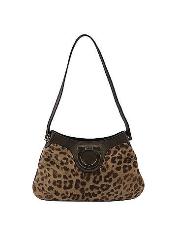 Salvatore Ferragamo Ferragamo Gancini Leopard-Print Shoulder Bag in Brown Pony Hair (view 1)