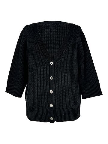 Michael Kors Michael Kors Collection V-Neck Cardigan in Black Cashmere (view 1)