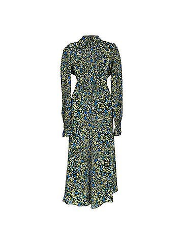 Victoria Beckham Victoria Beckham Floral-Print Frill Bib-Front Midi Dress in Multicolor Silk (view 1)