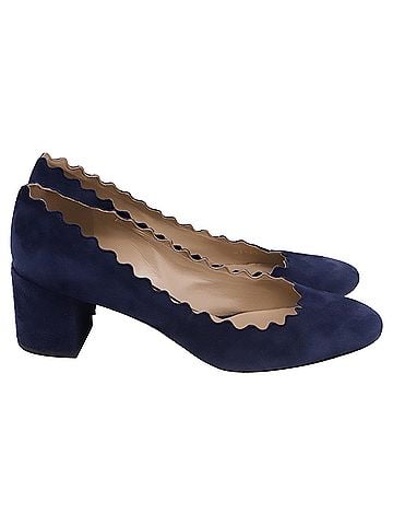 Chloé Chloé Scalloped Block-Heel Pumps in Navy Blue Suede (view 1)