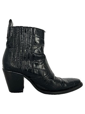 Ganni Ganni Croc-Effect Western Ankle Boots in Black Leather (view 1)