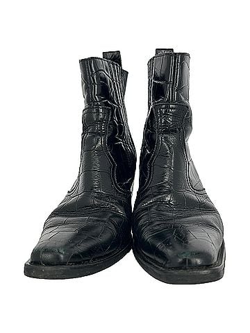 Ganni Ganni Croc-Effect Western Ankle Boots in Black Leather (view 2)