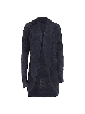 Ralph Lauren Ralph Lauren Cable-Knit Open Cardigan in Navy Blue Silk (view 1)