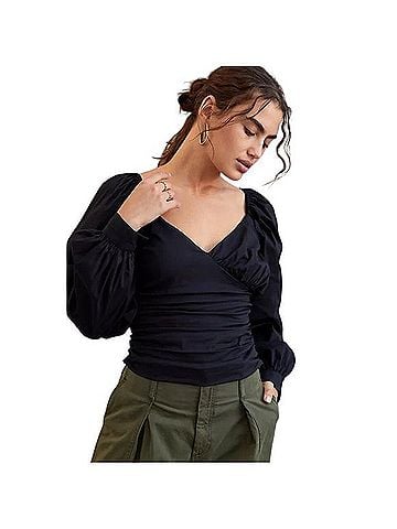 Anthropologie Sweetheart Romantic Smocked Cropped Puff Sleeve Top Long Sleeve Blouse (view 1)