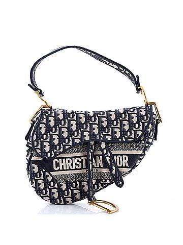 Christian Dior Saddle Handbag Logo Embroidered Oblique Canvas Medium (view 1)