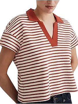Madewell Texture-Rib Cropped Polo Tee T-Shirt (view 1)