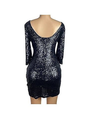 Lulus Navy Sequin Bodycon Mini Dress Cocktail Dress (view 2)