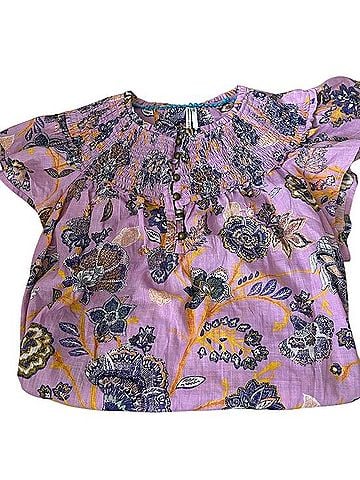 Anthropologie Lavender Floral Smocked Blouse Short Sleeve Blouse (view 2)