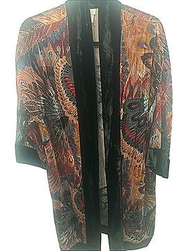 Chico's Multicolor Velvet-Trim Open Front Kimono Jacket Jacket (view 1)