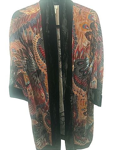 Chico's Multicolor Velvet-Trim Open Front Kimono Jacket Jacket (view 1)