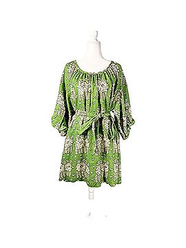 Oroton Linen 3/4 Balloon Sleeve Green Posie Belted Mini Dress Casual Dress (view 1)