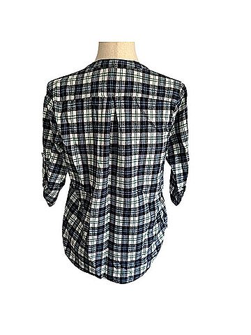 Renee C. Plaid Flannel V-Neck Roll-Tab Sleeve Tunic Top 3/4 Sleeve Top (view 2)