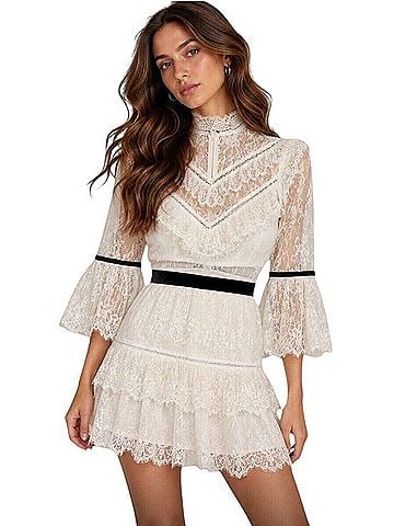 Self-Portrait Guipure Fine Lace Mini Dress Cocktail Dress (view 1)