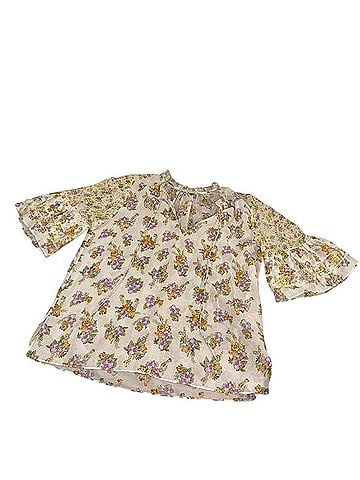 Alice + Olivia White Floral Keyhole Blouse Short Sleeve Silk Top (view 2)