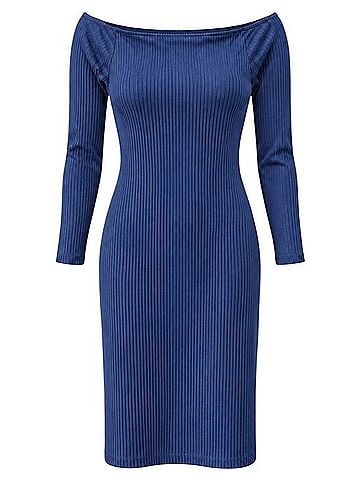 Banana Republic Factory Store Drizzle Blue Ribbed Off Shoulder Midi Dress Casual Dress (view 1)
