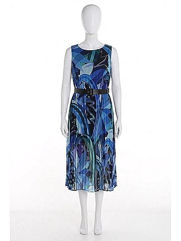 Frank Lyman Design Floral Pleated Chiffon Belted Midi Dress in Blue/Multi (view 1)
