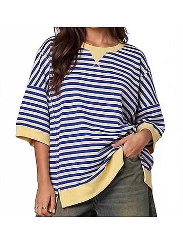 Very J Susan Stripe Knit Top in Blue/ Yellow (view 2)