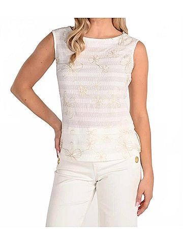Frank Lyman Design Woven Top in Off White/Gold (view 2)