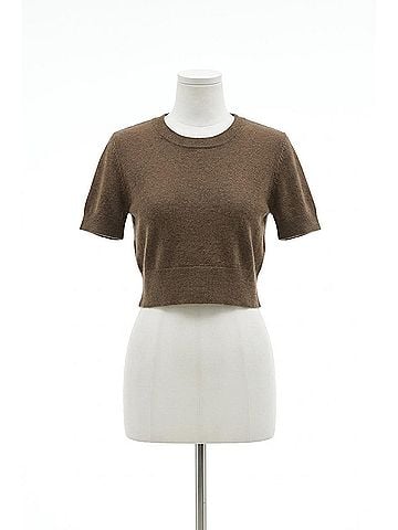 Enza Costa Linen Open Knit Cropped Short Sleeve Sweater in Chocolate (view 1)